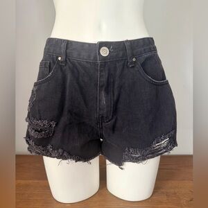 Forever 21 Black Frayed Jean Shorts